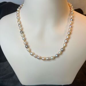 Stunning Natural Multi Color Pearl Strand Necklace 14kyg/SS Clasp